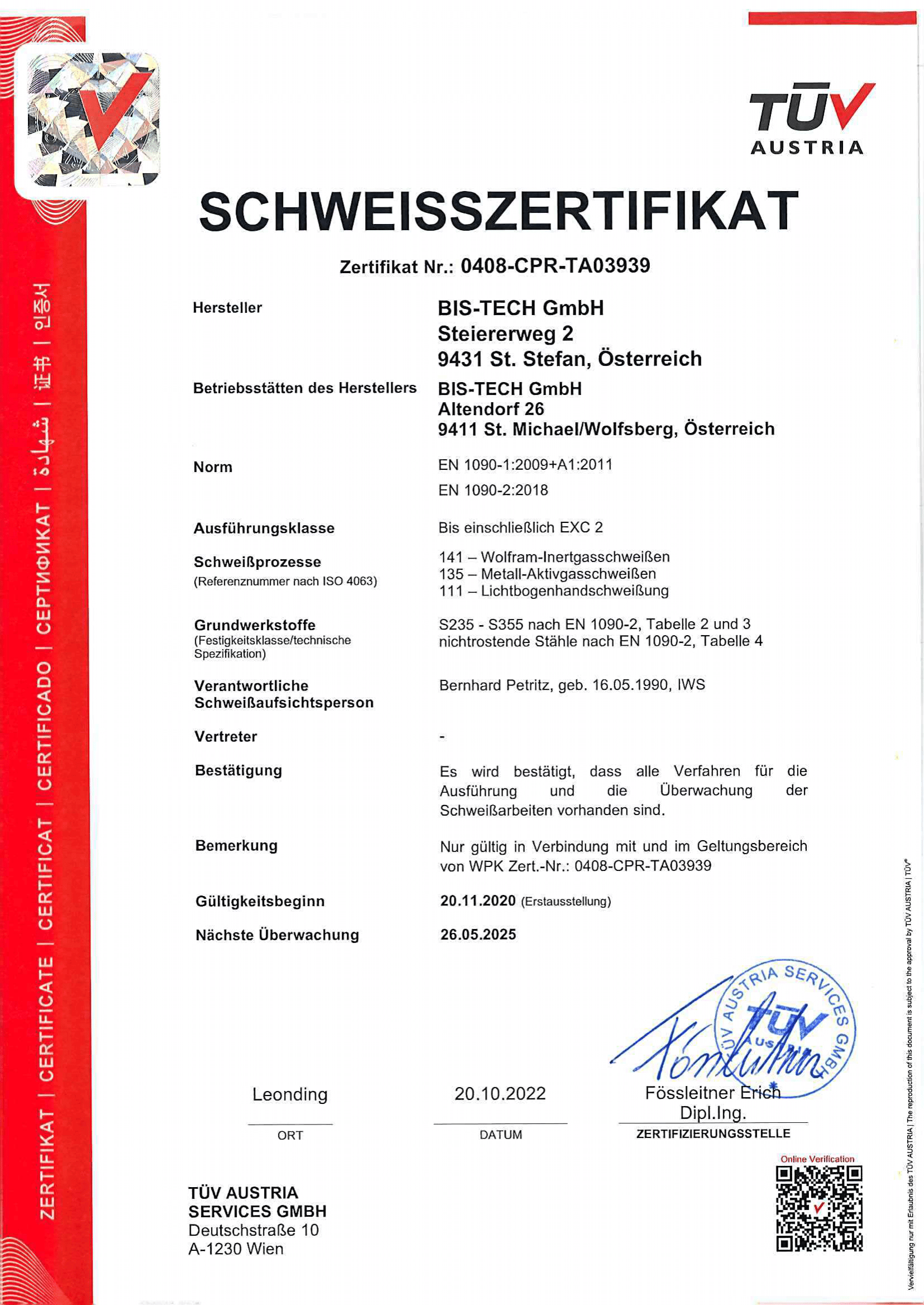 Zertifiierung Schweissung
